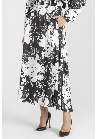 Rock mit schwarz-weißem Blumen-Print