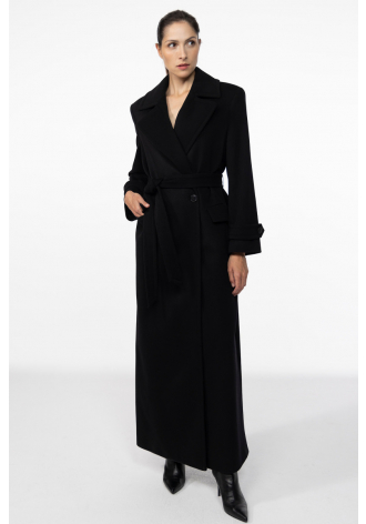 Long black wool and cashmere coat