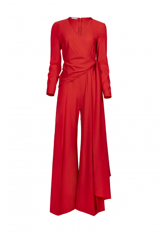 Elegant red tie-waist jumpsuit