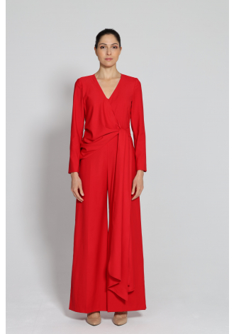 Elegant red tie-waist jumpsuit