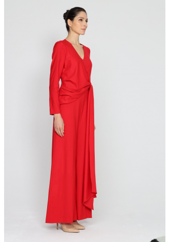 Elegant red tie-waist jumpsuit