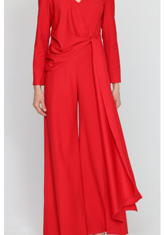 Elegant red tie-waist jumpsuit