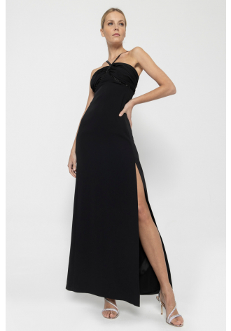 Czarna długa suknia z narzutką w komplecie