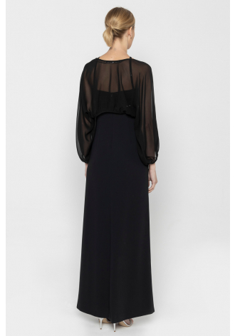 Czarna długa suknia z narzutką w komplecie