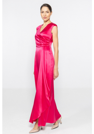 Elegancka suknia z satyną w kolorze magenty 