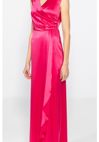 Elegancka suknia z satyną w kolorze magenty 