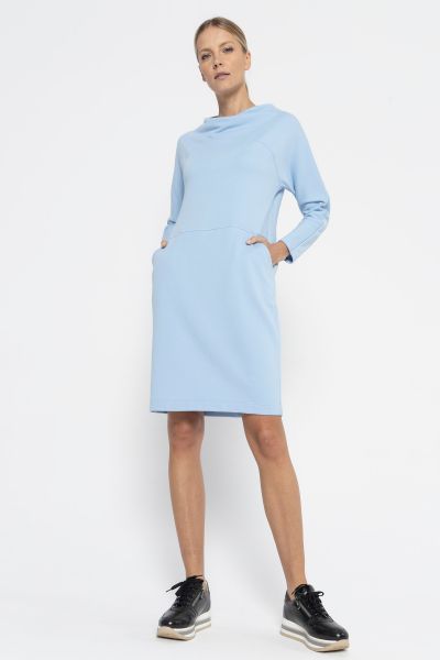 Sport-style knitted dress with wide turtleneck