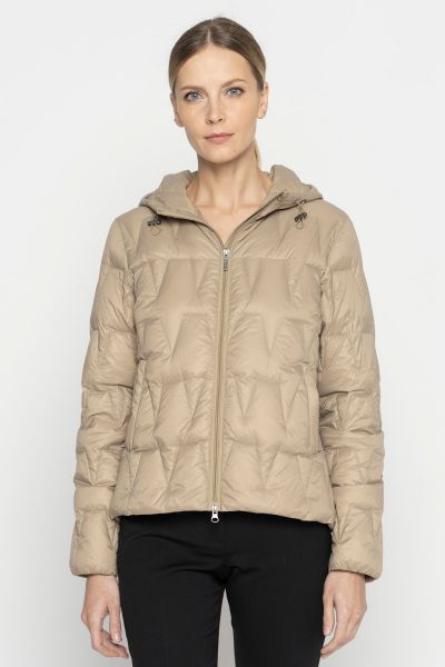 Beige quilted hooded jacket