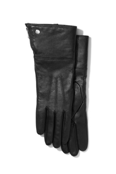 Klasyczne, czarne rękawiczki ze skóry z suwakiem umożliwiającym wywinięcie