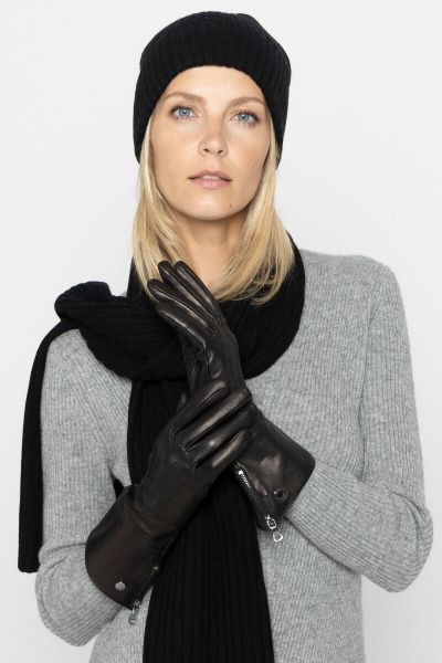 Classic black leather gloves with zipping that enables rolling down
