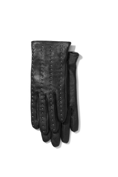 Klasyczne, czarne rękawiczki ze skóry z dżetami