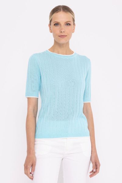 Mint sweater with cream trimming 
