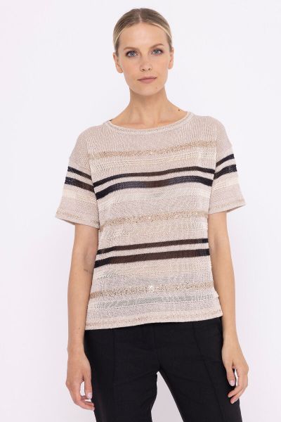 Light sweater in brown and gold stripes 
