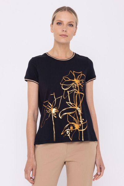 Czarny t-shirt z kwiatowym nadrukiem 