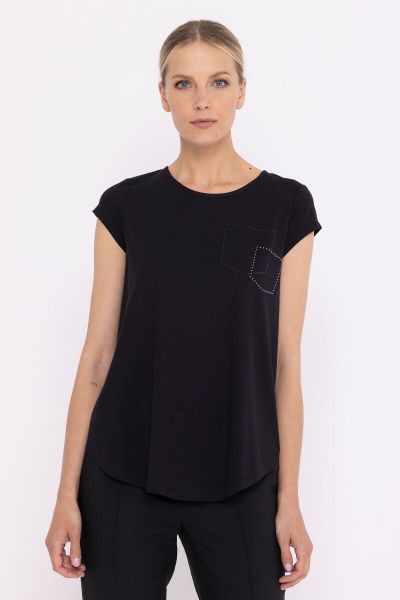 Black cotton T-shirt with applique 