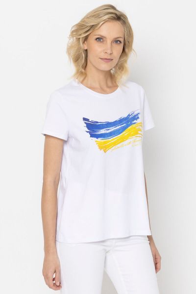 Biały t-shirt z flagą Ukrainy 