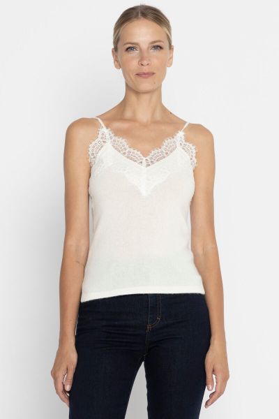 Cream cashmere top with lace trimming