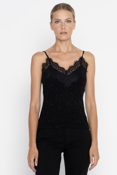 Black cashmere top with lace trimming