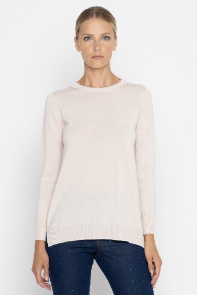 Classic pink sweater with decorative neck