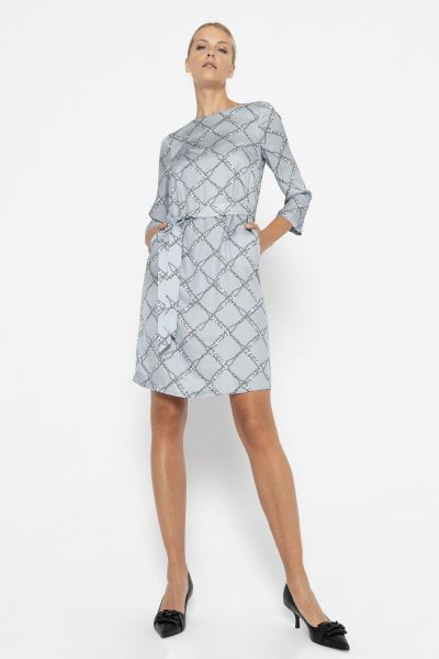 Classic ash-grey dress with trendy print and round neck