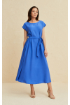 Kobaltowa sukienka z krótkim rękawem 
