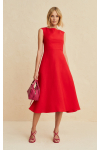 Red sleeveless dress with a flared bottom 