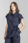 Granatowa bluzka z wiązaniem w pasie