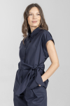 Granatowa bluzka z wiązaniem w pasie
