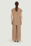 Beigefarbene Bluse mit Stehkragen