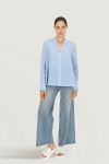  Blue long-sleeved blouse