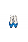 Low stiletto heels with patchwork spike in shades of blue