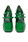 Green painted loafers with a thick sole and square heels