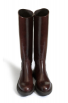 Brown shiny leather boots