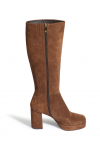 Brown suede high-heeled boots 