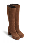 Brown suede high-heeled boots 