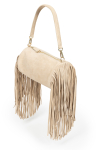Beżowa zamszowa torebka z frędzlami