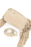 Beżowa zamszowa torebka z frędzlami