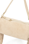 Beżowa zamszowa torebka z frędzlami