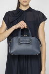 Navy blue handbag with attached belt