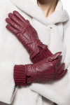 Bordowe rękawiczki ze skóry i dzianiny