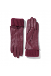 Bordowe rękawiczki ze skóry i dzianiny