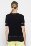 Black short-sleeved sweater with yellow stitching