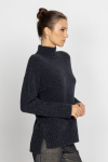 Navy blue mock turtleneck with side slits 