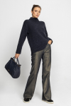 Navy blue mock turtleneck with side slits 