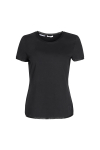 Black t-shirt with a round neckline finished with tulle