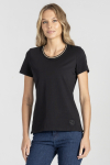 Czarny t-shirt z dekoltem wykończonym złotą nitką