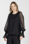 Elegancka bluzka w kolorze czarnym z szyfonowymi rękawami