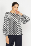 Elegant blouse with white, black and graphite printed design