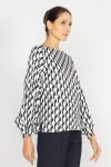 Elegant blouse with white, black and graphite printed design