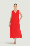 Red sleeveless maxi dress